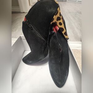 Nine West Black and Brown Heeled Boots with Leopard Accent
